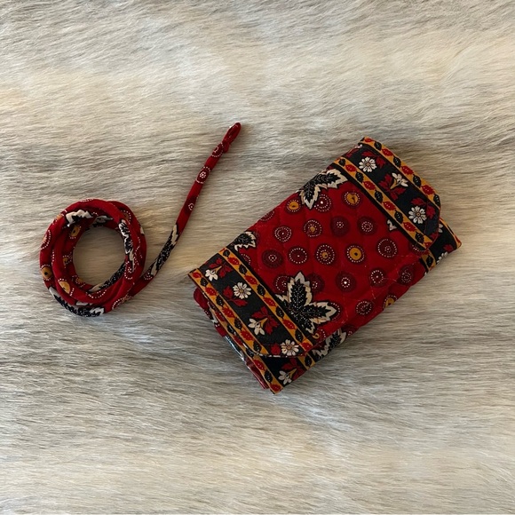 Vintage VERA BRADLEY Red Coin 1999Wallet on a String Black Yellow Velcro Leaves - Picture 7 of 14